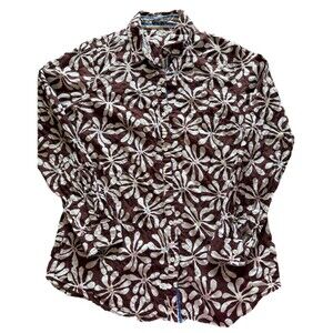 J McLaughlin Brown White Floral Print Button Up Long Sleeve Shirt Sz Small